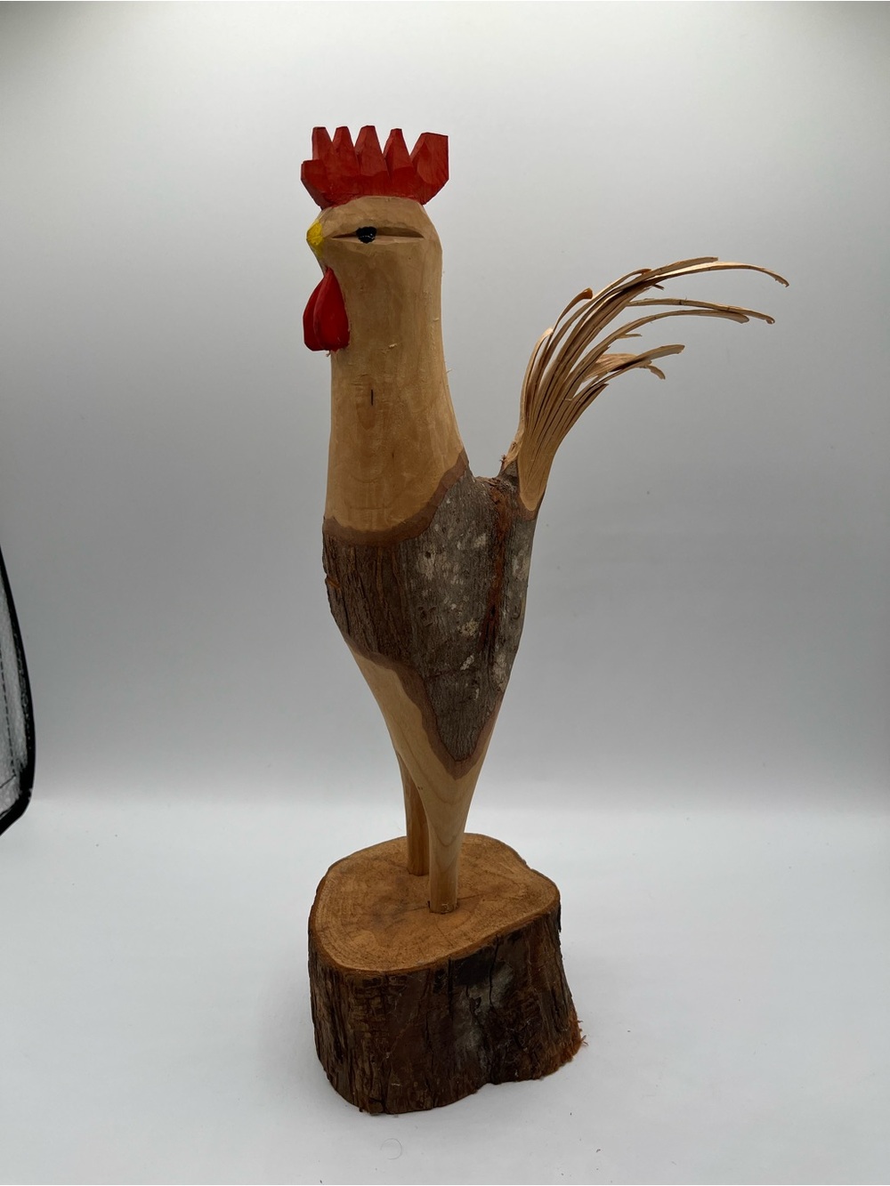 Hand-Carved Wooden Rooster Figurine